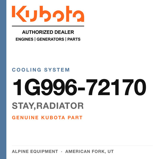 Genuine Kubota stay,radiator, part number 1G996-72170 — Alpine Equipment