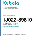 Genuine Kubota manual, inst, part number 1J022-89810 — Alpine Equipment