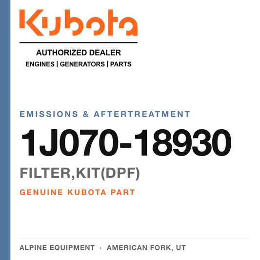 Genuine Kubota filter,kit(dpf), part number 1J070-18930 — Alpine Equipment