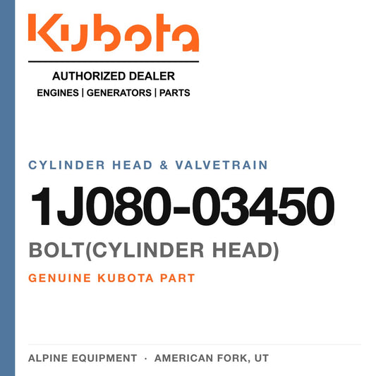 Genuine Kubota bolt(cylinder head), part number 1J080-03450 — Alpine Equipment