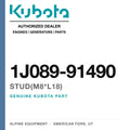 Genuine Kubota STUD(M8*L18), part number 1J089-91490 — Alpine Equipment