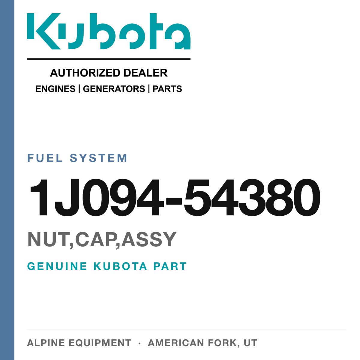 Genuine Kubota nut,cap,assy, part number 1J094-54380 — Alpine Equipment