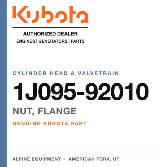 Genuine Kubota nut, flange, part number 1J095-92010 — Alpine Equipment