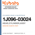 Genuine Kubota head,cylinder,assy, part number 1J096-03024 — Alpine Equipment