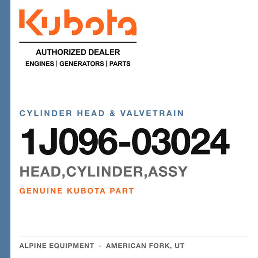 Genuine Kubota head,cylinder,assy, part number 1J096-03024 — Alpine Equipment