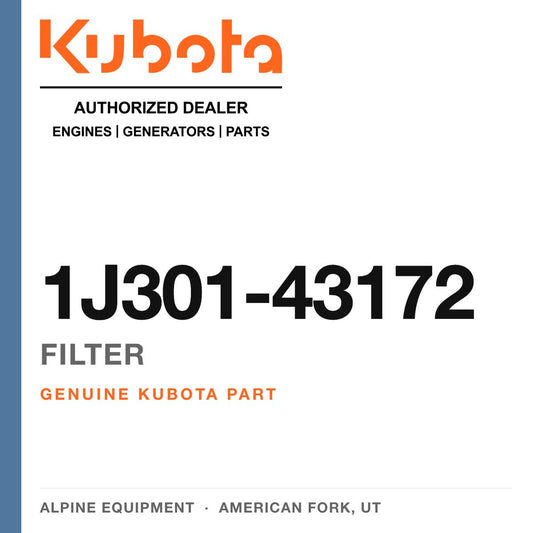 Genuine Kubota filter, part number 1J301-43172 — Alpine Equipment