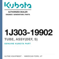 Genuine Kubota tube, assy(def, s), part number 1J303-19902 — Alpine Equipment