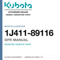 Genuine Kubota opr manual, part number 1J411-89116 — Alpine Equipment
