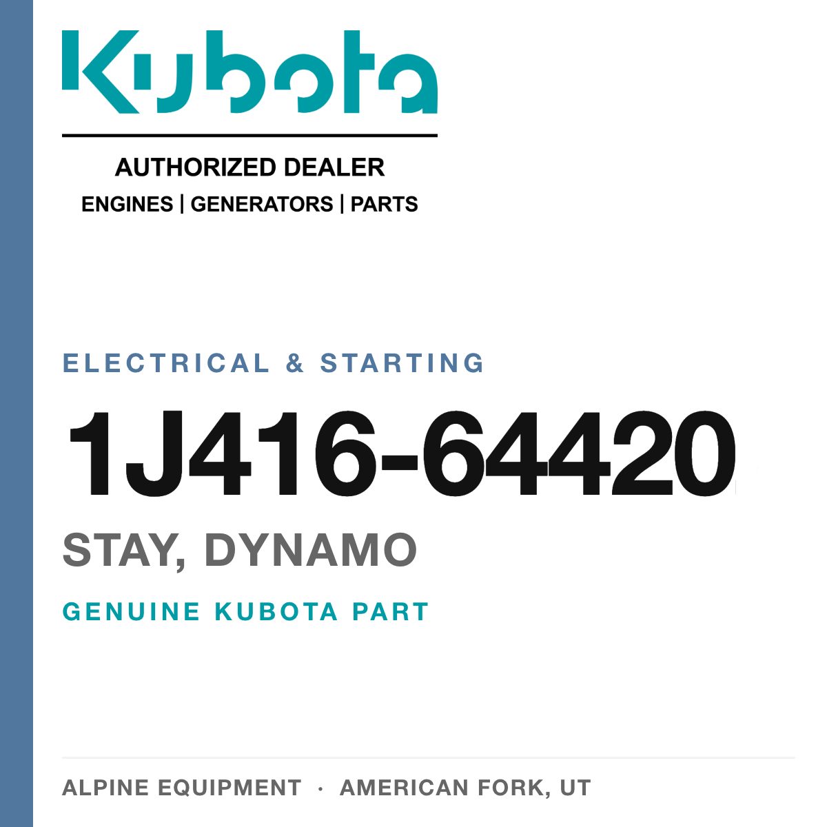 Genuine Kubota stay, dynamo, part number 1J416-64420 — Alpine Equipment