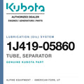 Genuine Kubota tube, separator, part number 1J419-05860 — Alpine Equipment