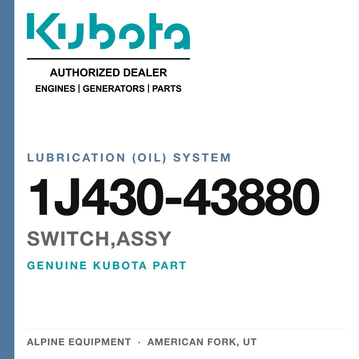 Genuine Kubota switch,assy, part number 1J430-43880 — Alpine Equipment
