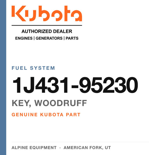 Genuine Kubota key, woodruff, part number 1J431-95230 — Alpine Equipment
