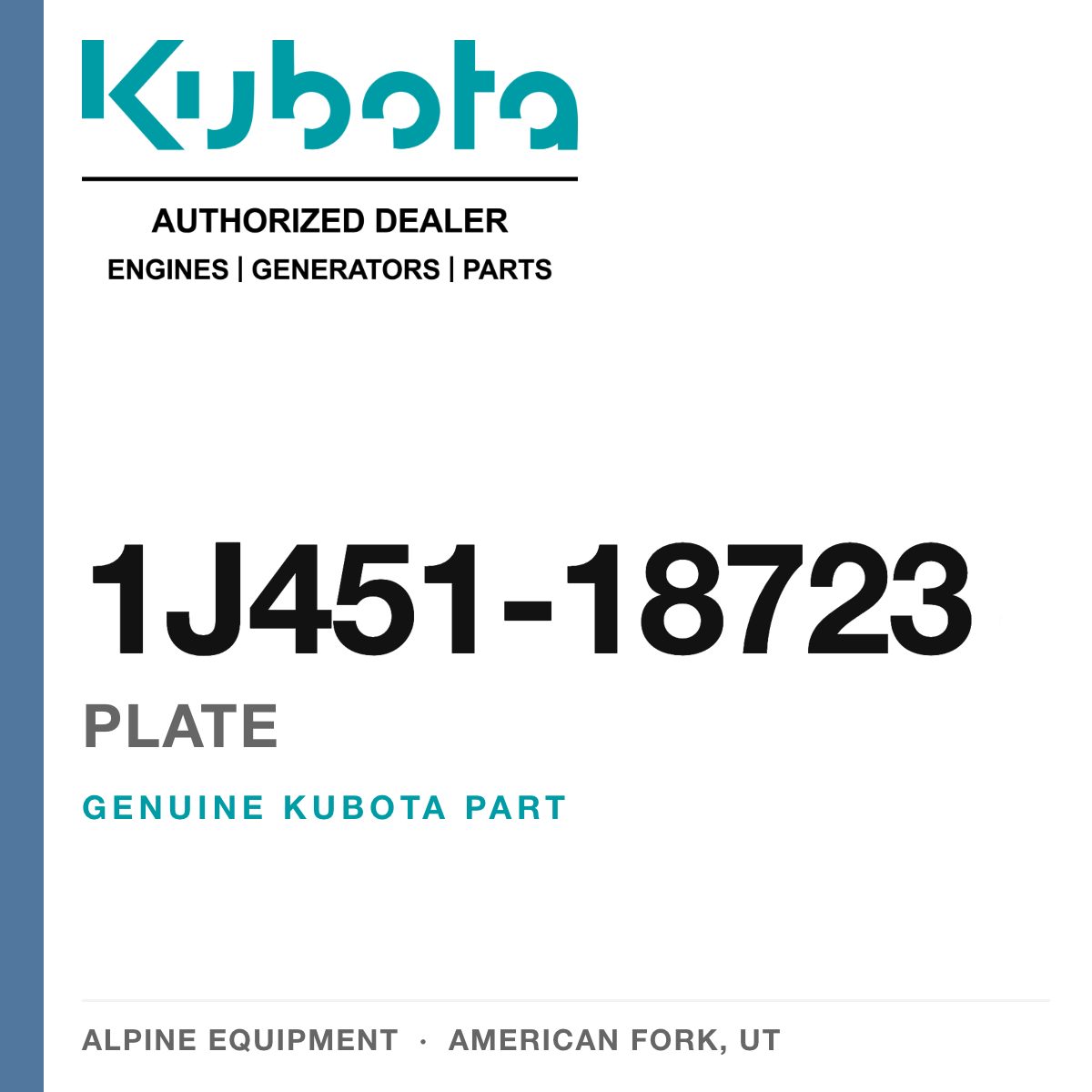 Genuine Kubota plate, part number 1J451-18723 — Alpine Equipment