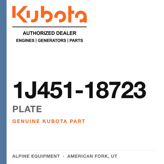 Genuine Kubota plate, part number 1J451-18723 — Alpine Equipment