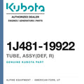 Genuine Kubota tube, assy(def, r), part number 1J481-19922 — Alpine Equipment