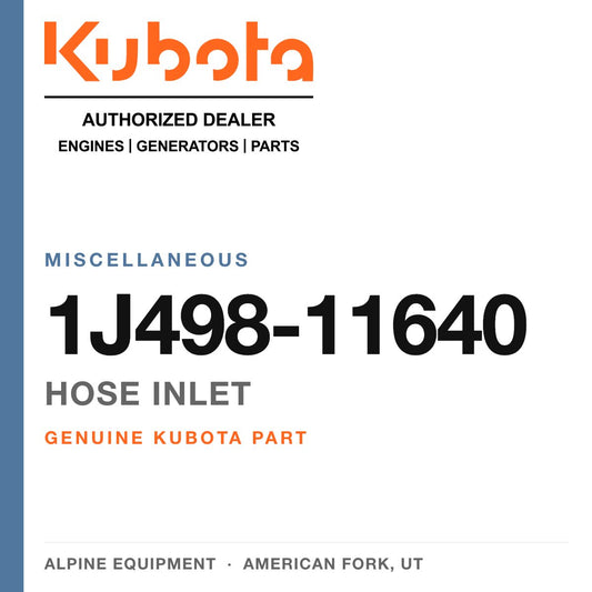 Genuine Kubota hose inlet, part number 1J498-11640 — Alpine Equipment