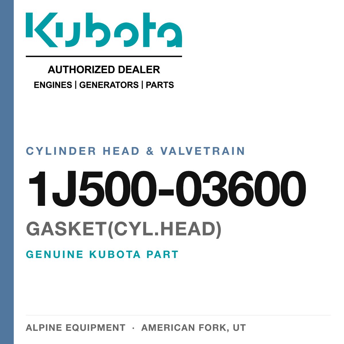 Genuine Kubota gasket(cyl.head), part number 1J500-03600 — Alpine Equipment