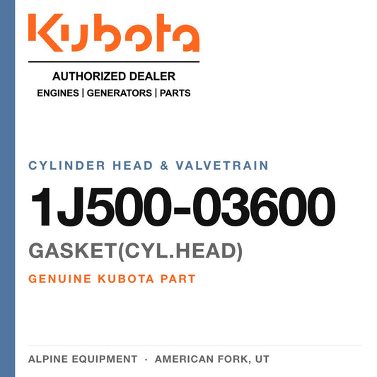 Genuine Kubota gasket(cyl.head), part number 1J500-03600 — Alpine Equipment