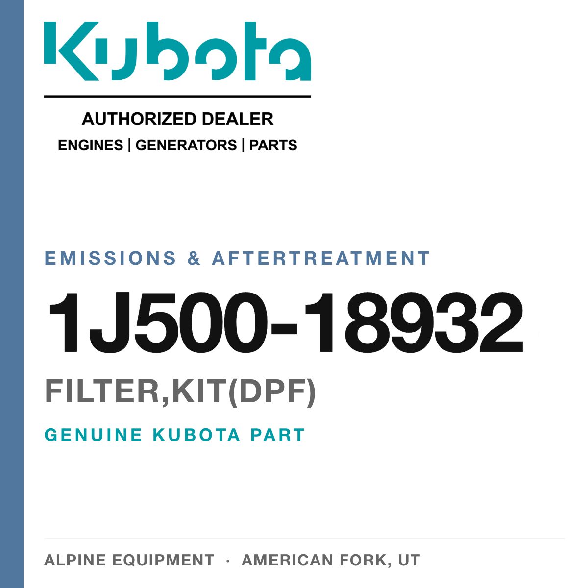 Genuine Kubota filter,kit(dpf), part number 1J500-18932 — Alpine Equipment