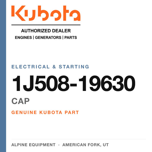 Genuine Kubota cap, part number 1J508-19630 — Alpine Equipment