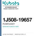 Genuine Kubota pump,assy, part number 1J508-19657 — Alpine Equipment