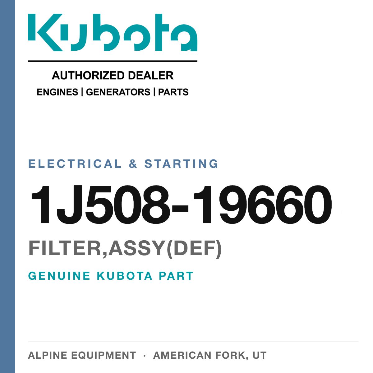 Genuine Kubota filter,assy(def), part number 1J508-19660 — Alpine Equipment
