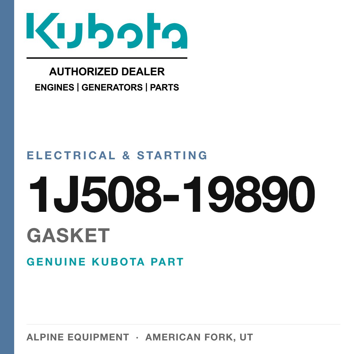 Genuine Kubota gasket, part number 1J508-19890 — Alpine Equipment