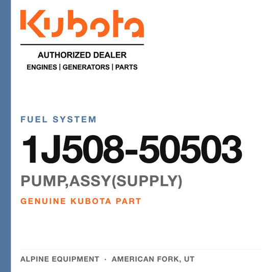 Genuine Kubota pump,assy(supply), part number 1J508-50503 — Alpine Equipment
