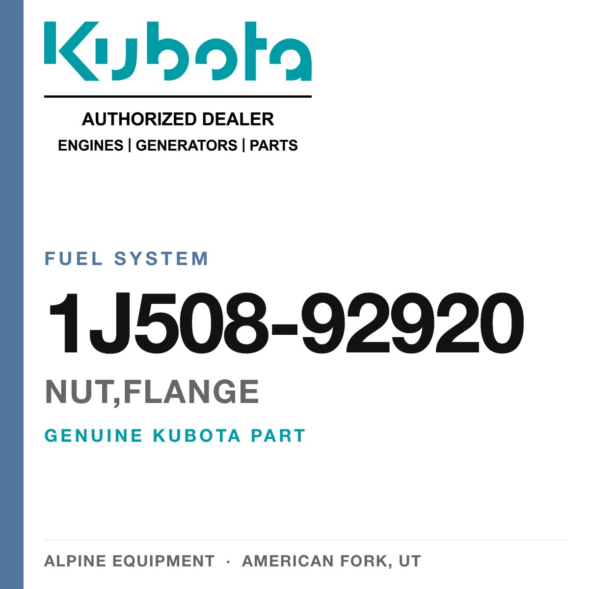 Genuine Kubota nut,flange, part number 1J508-92920 — Alpine Equipment