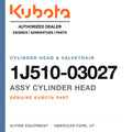 Genuine Kubota assy cylinder head, part number 1J510-03027 — Alpine Equipment