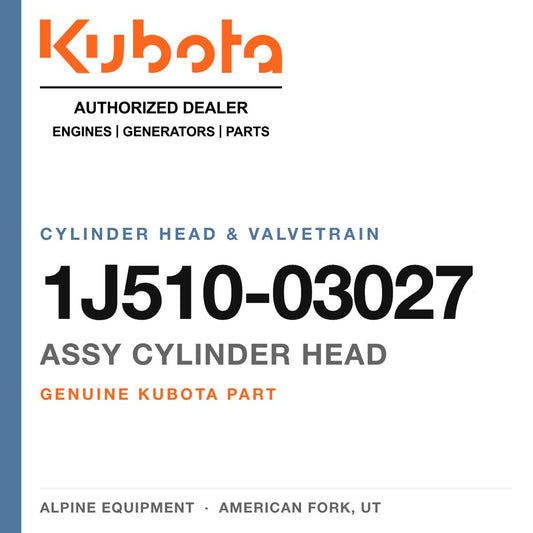 Genuine Kubota assy cylinder head, part number 1J510-03027 — Alpine Equipment