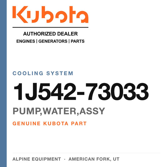 Genuine Kubota pump,water,assy, part number 1J542-73033 — Alpine Equipment