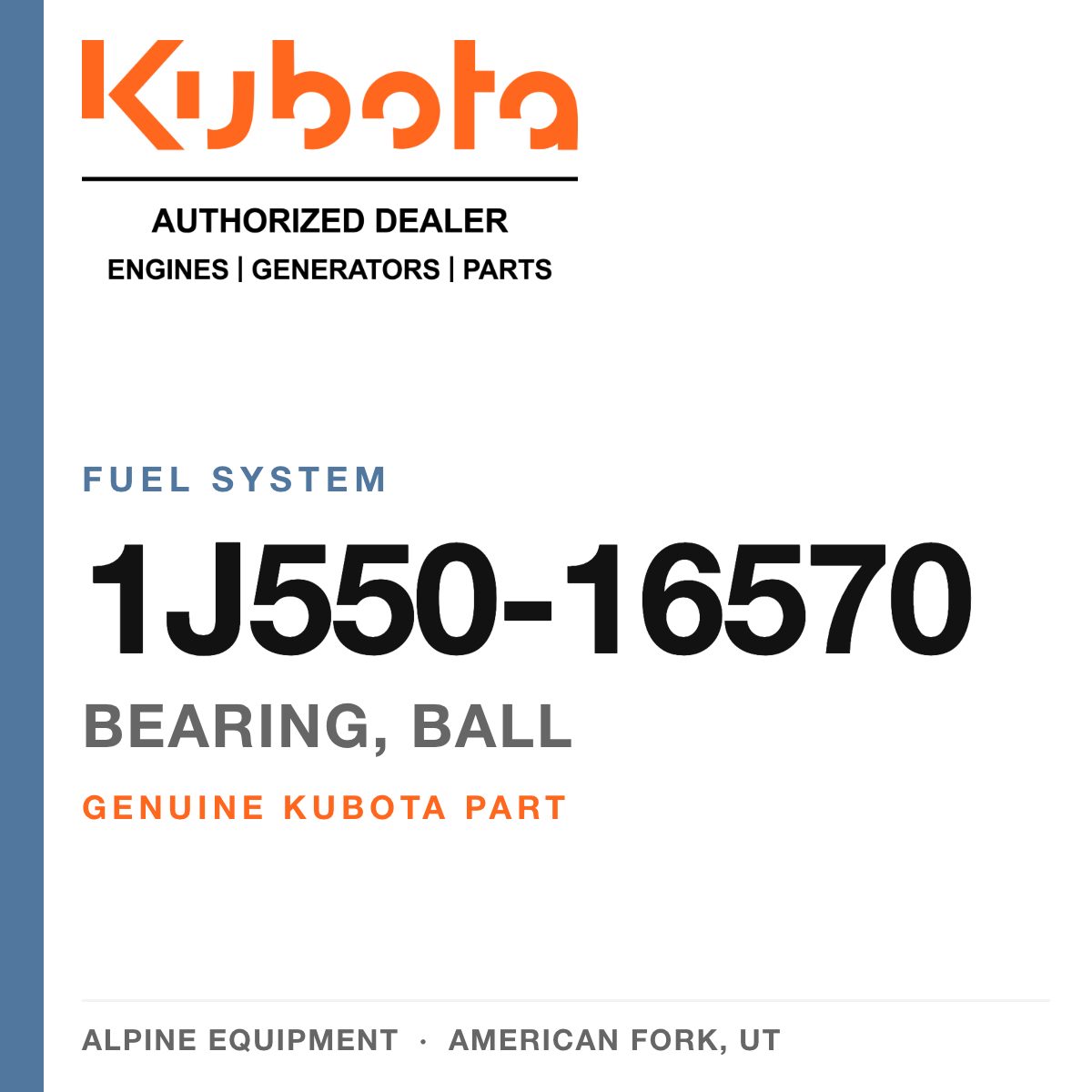 Genuine Kubota bearing, ball, part number 1J550-16570 — Alpine Equipment
