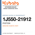 Genuine Kubota piston, part number 1J550-21912 — Alpine Equipment