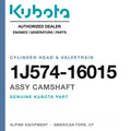 Genuine Kubota assy camshaft, part number 1J574-16015 — Alpine Equipment