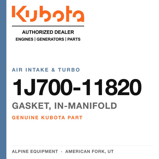 Genuine Kubota gasket, in-manifold, part number 1J700-11820 — Alpine Equipment