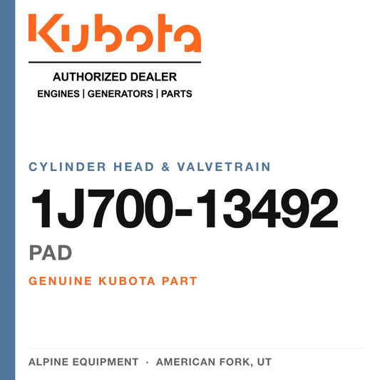 Genuine Kubota pad, part number 1J700-13492 — Alpine Equipment
