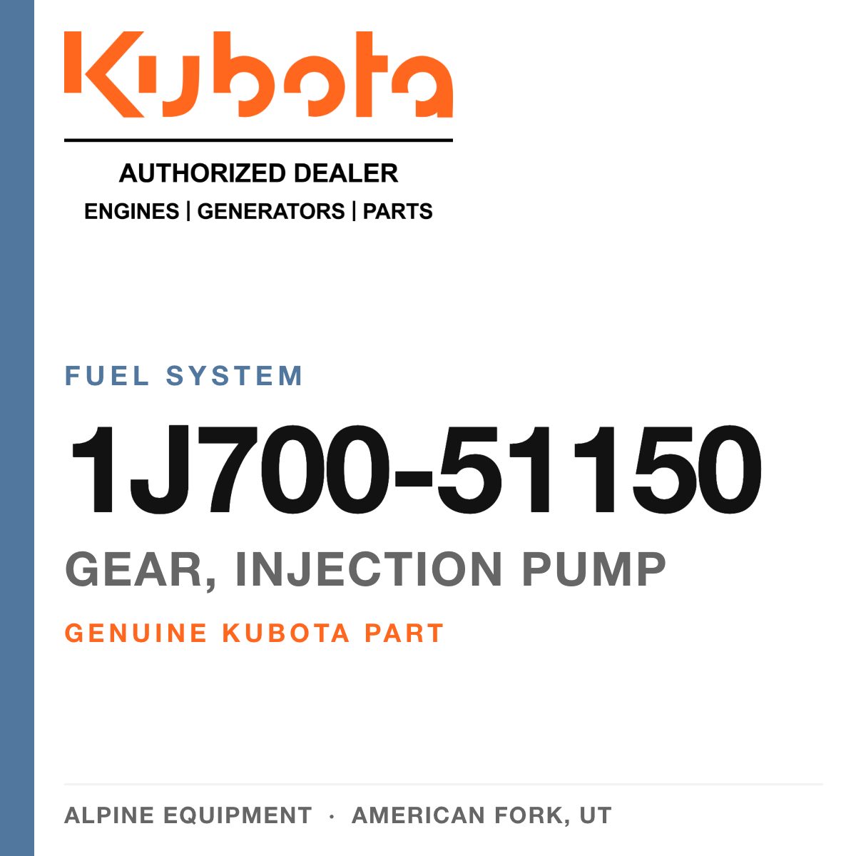 Genuine Kubota gear, injection pump, part number 1J700-51150 — Alpine Equipment