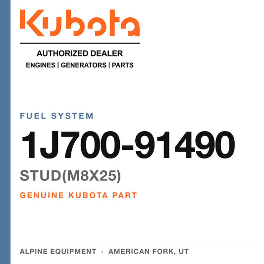 Genuine Kubota STUD(M8X25), part number 1J700-91490 — Alpine Equipment