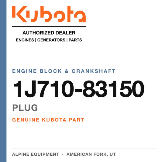 Genuine Kubota plug, part number 1J710-83150 — Alpine Equipment