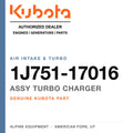 Genuine Kubota assy turbo charger, part number 1J751-17016 — Alpine Equipment
