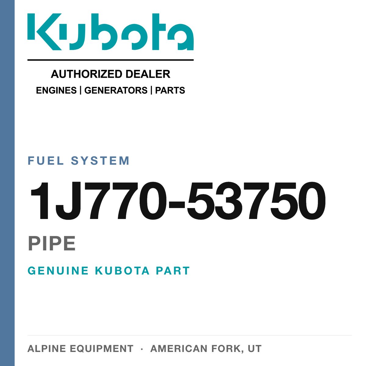 Genuine Kubota pipe, part number 1J770-53750 — Alpine Equipment