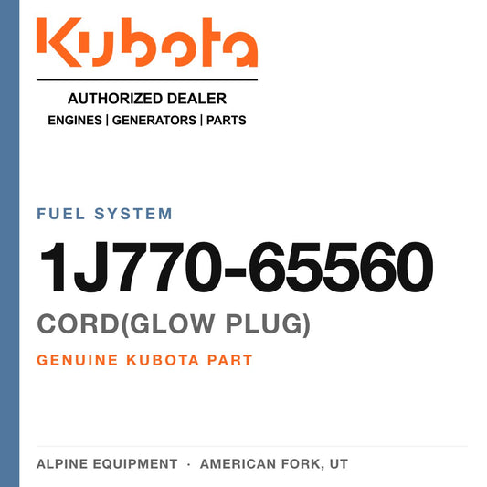 Genuine Kubota cord(glow plug), part number 1J770-65560 — Alpine Equipment