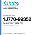 Genuine Kubota gasket,kit(upper), part number 1J770-99352 — Alpine Equipment