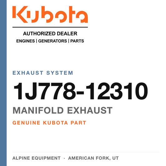 Genuine Kubota manifold exhaust, part number 1J778-12310 — Alpine Equipment