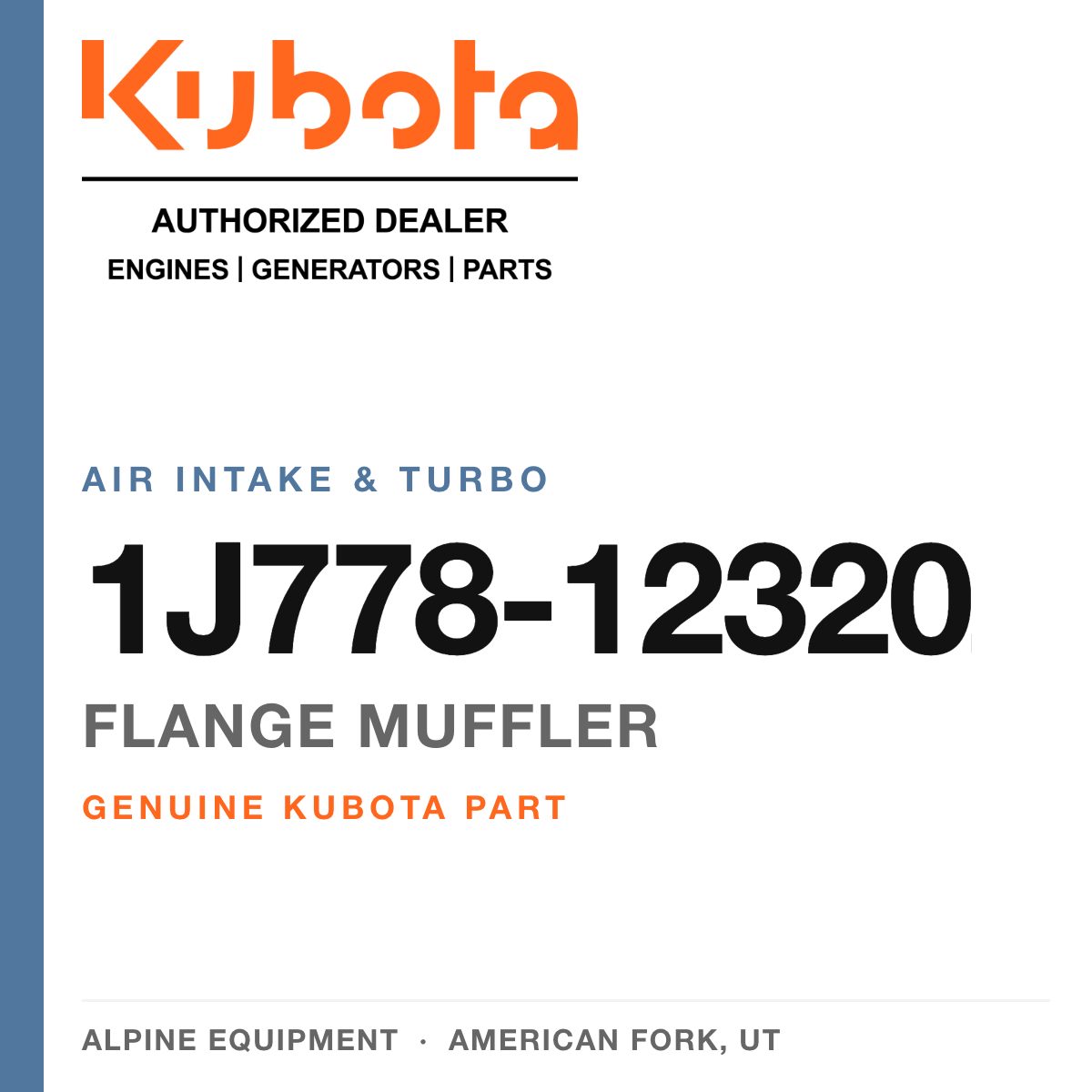 Genuine Kubota flange muffler, part number 1J778-12320 — Alpine Equipment
