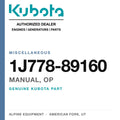 Genuine Kubota manual, op, part number 1J778-89160 — Alpine Equipment