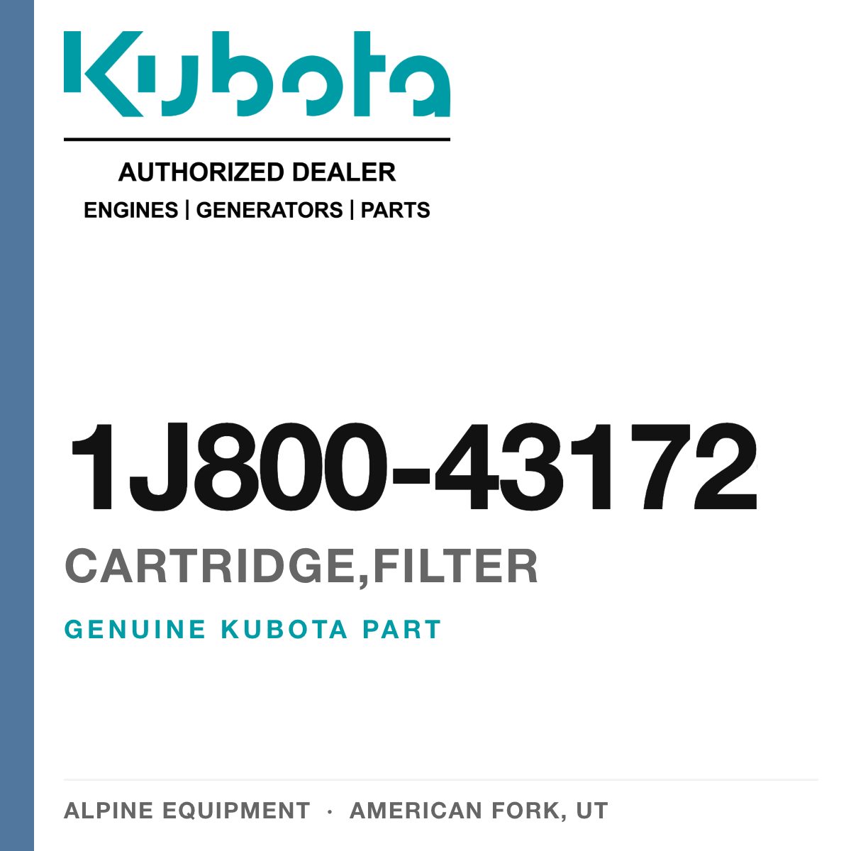 Genuine Kubota cartridge,filter, part number 1J800-43172 — Alpine Equipment