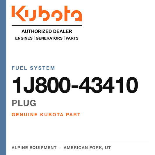 Genuine Kubota plug, part number 1J800-43410 — Alpine Equipment