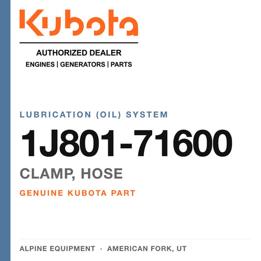Genuine Kubota clamp, hose, part number 1J801-71600 — Alpine Equipment